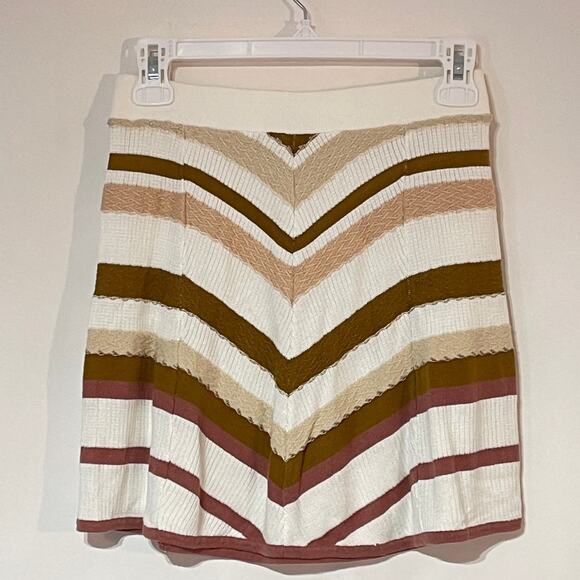 Free People Mini Skirt Womens XS Knit Earth Tone Chevron Striped A-Line Pull On - Picture 1 of 7